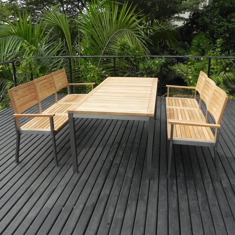 Banc de jardin Moselle avec dossier 190 cm - Teck certifié GRADE A + structure inox