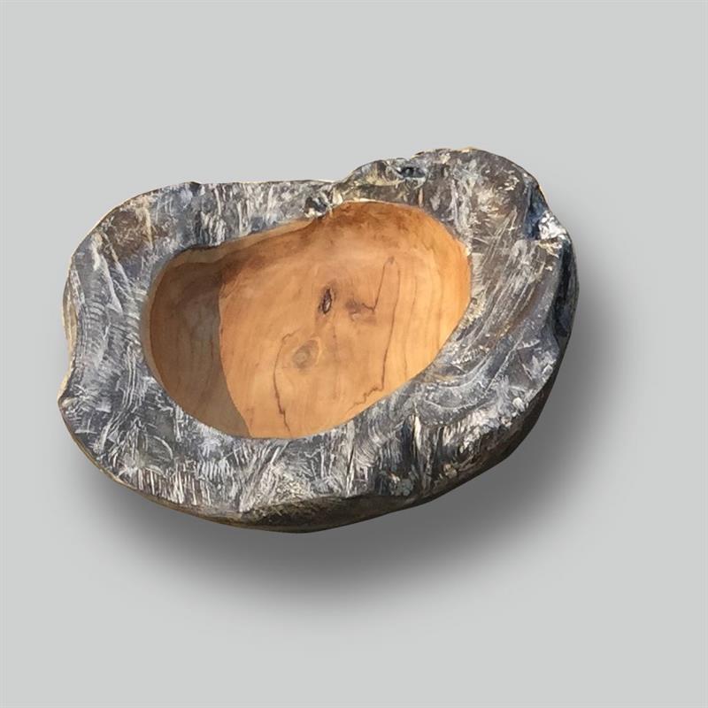 Teak bowl "Sui" medium black/grey flamed with brown hollow