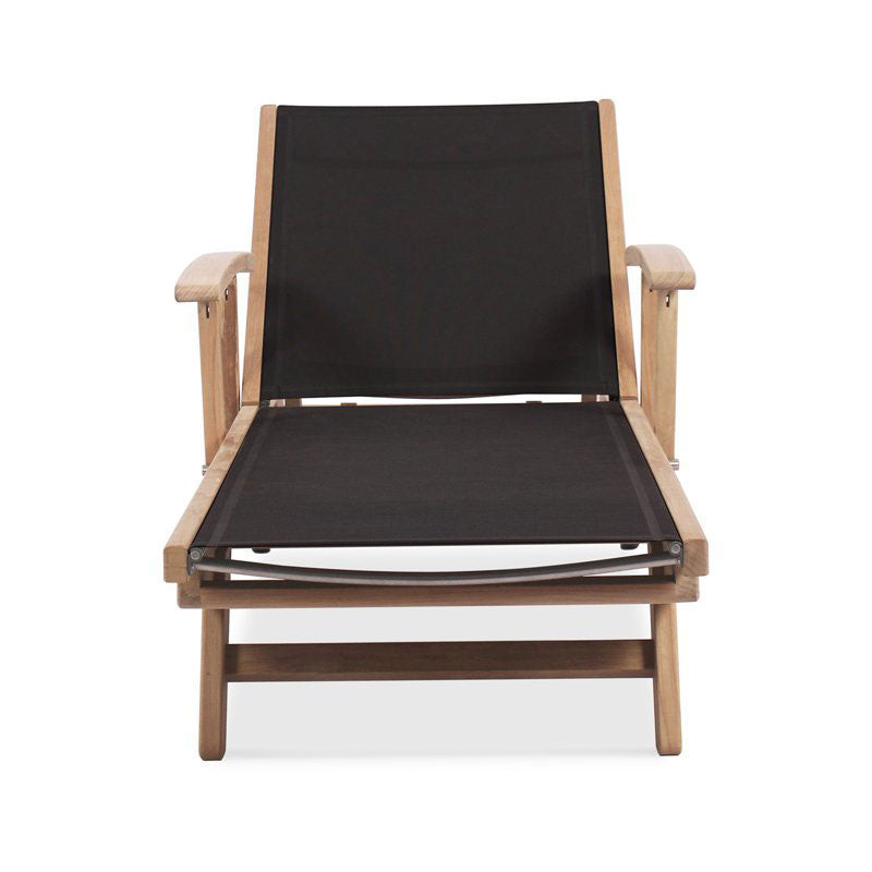 Rivera lounger flat with armrests - Teak GRADE A + Batyline + stainless steel fittings