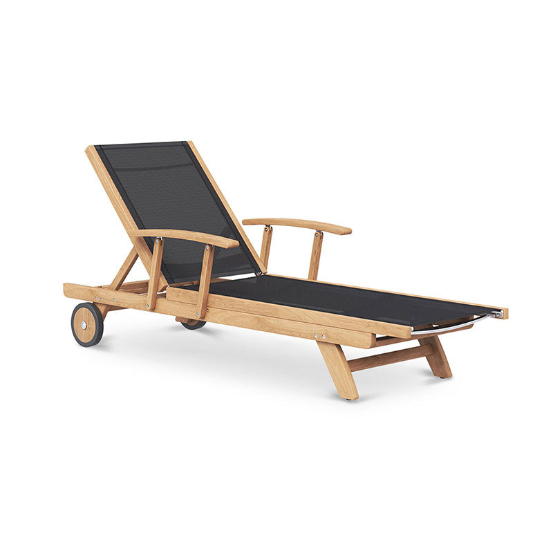 Rivera lounger flat with armrests - Teak GRADE A + Batyline + stainless steel fittings