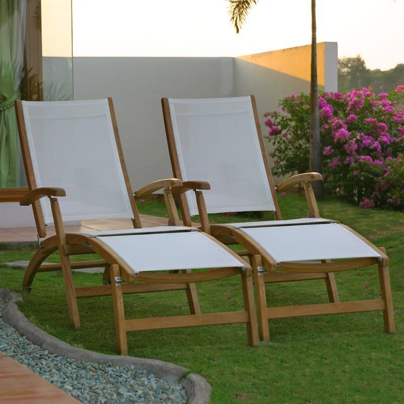 Rivera deck chair set of 2 consisting of 2 deck chairs teak GRADE A + Batyline + stainless steel fittings