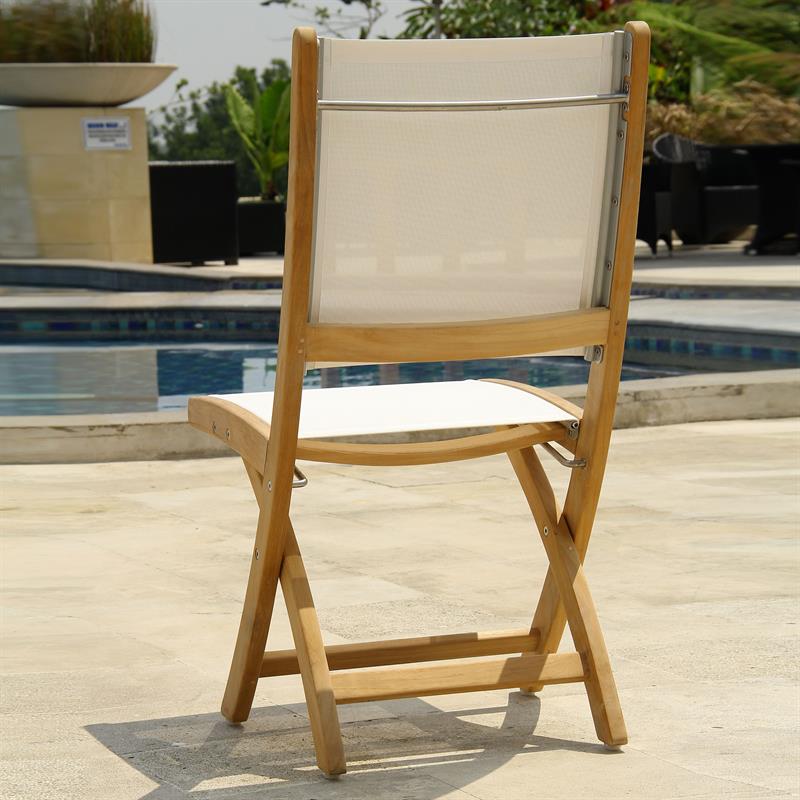 Rivera folding chair without armrest - Teak GRADE A + Batyline + stainless steel fittings