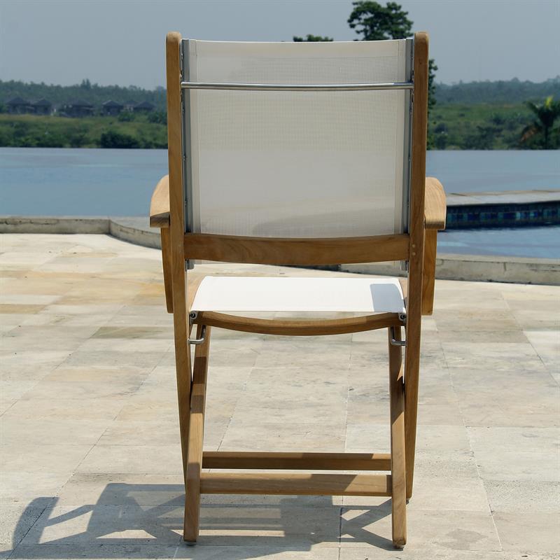 Rivera folding chair with armrest - Teak GRADE A + Batyline + stainless steel fittings