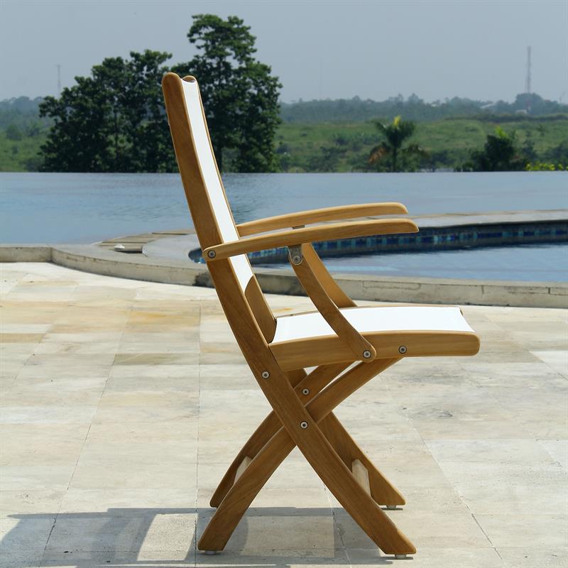 Rivera folding chair with armrest - Teak GRADE A + Batyline + stainless steel fittings