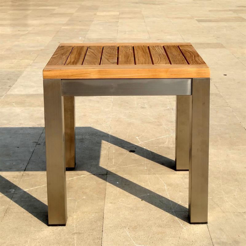 Florence Stool/Side Table 50 x 50 x 45 cm Teak with Stainless Steel Frame