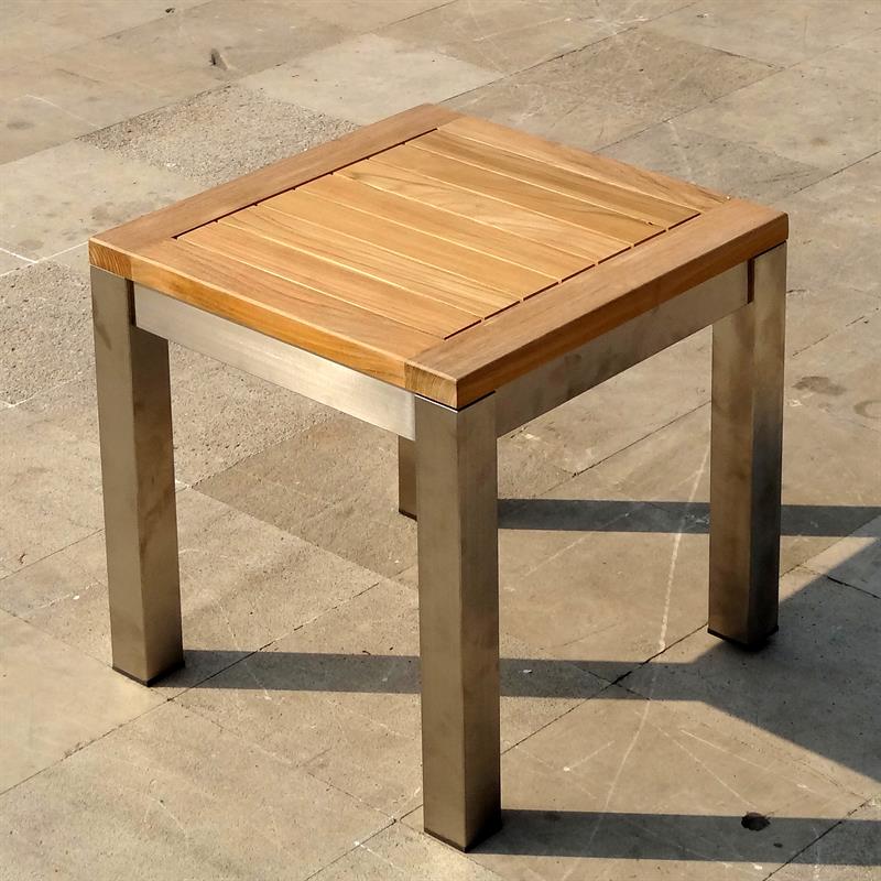 Florence Stool/Side Table 50 x 50 x 45 cm Teak with Stainless Steel Frame