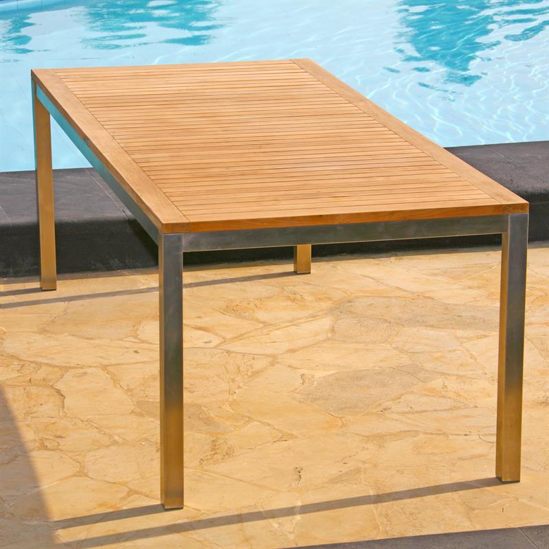 Florence Esstisch 210 x 90 x 76cm - Zertifiziertes Teak GRADE A + Edelstahlgestell