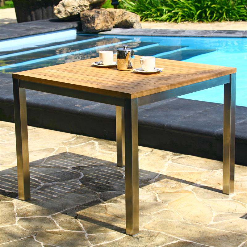 Florence Dining Table 90 x 90 x 76cm - Certified Teak GRADE A + Stainless Steel Frame