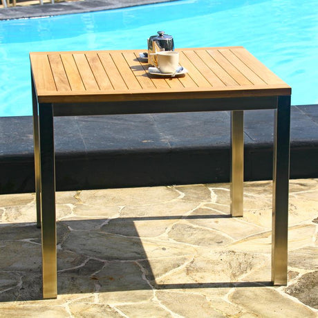 Florence Esstisch 90 x 90 x 76cm - Zertifiziertes Teak GRADE A + Edelstahlgestell