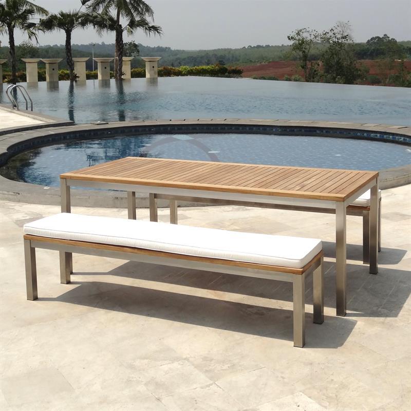 Banc de jardin Florence sans dossier 190 - Teck certifié GRADE A + structure inox