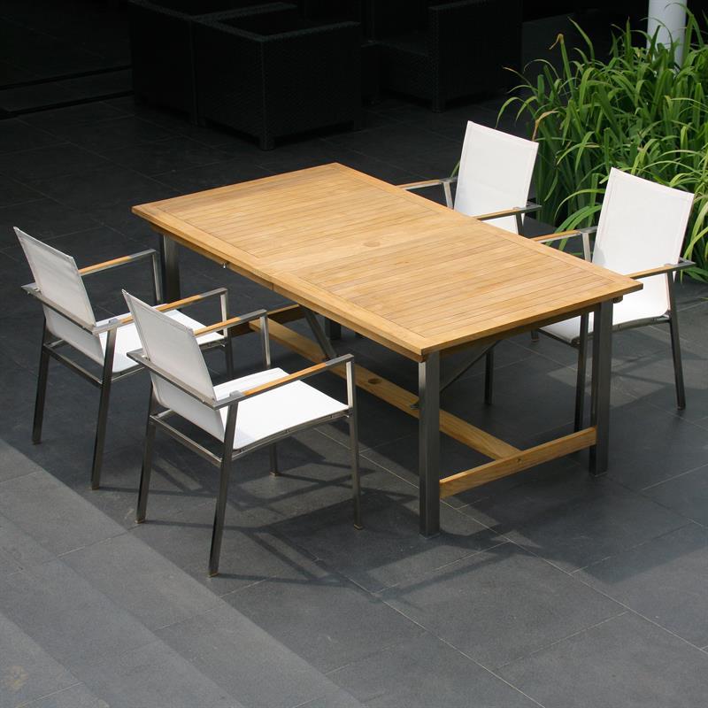 Table double à rallonge Moselle 280/235/190x100x76,5 cm - teck certifié GRADE A + structure inox