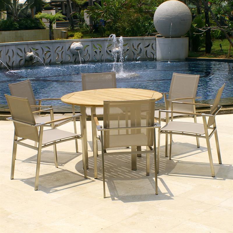 Florence round table 109 cm teak with stainless steel