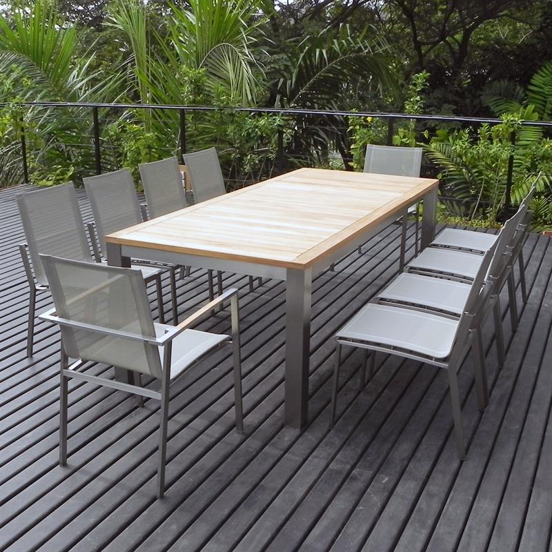 Florence front extension table 230/160 x 100 x 77 cm Certified Teak GRADE A with stainless steel frame