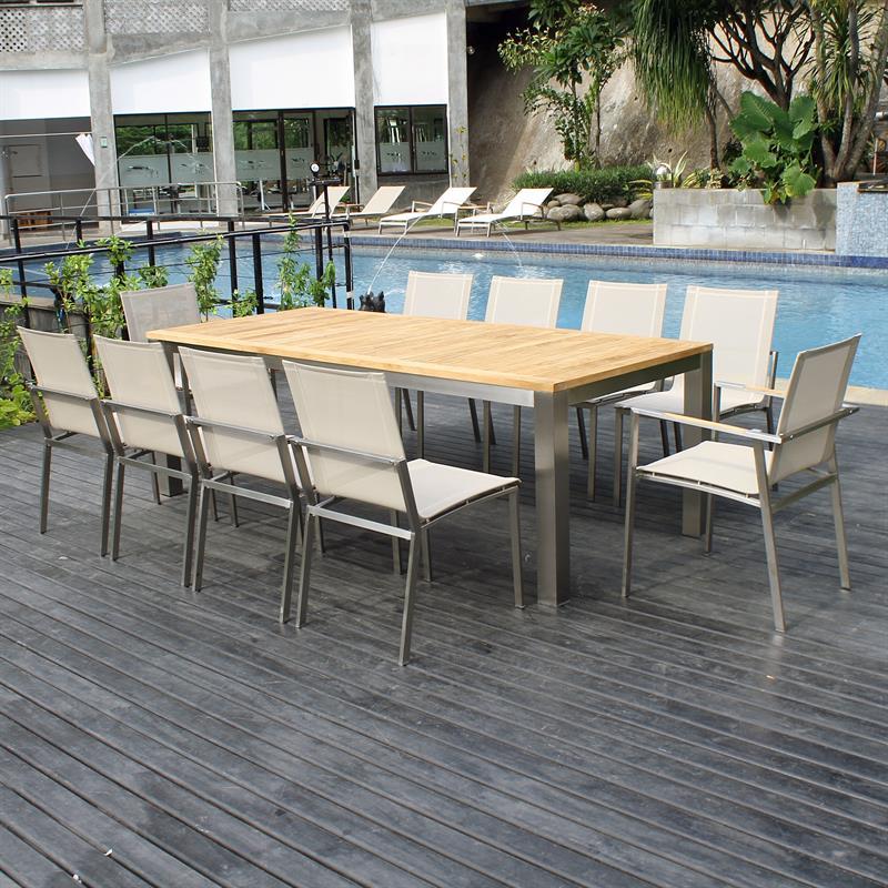 Florence Frontausziehtisch 230/160 x 100 x 77 cm Zertifiziertes Teak GRADE A mit Edelstahlgestell