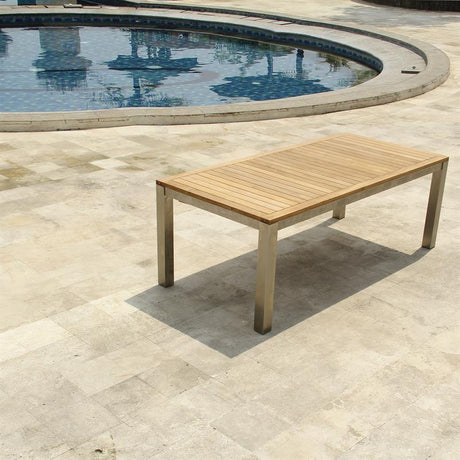 Table à rallonge frontale Florence 310/210 x 100 x 77 cm Teck certifié GRADE A avec structure en acier inoxydable