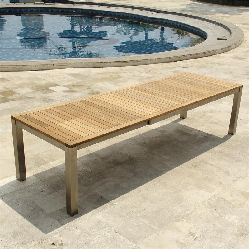 Florence front extension table 310/210 x 100 x 77 cm Certified Teak GRADE A with stainless steel frame