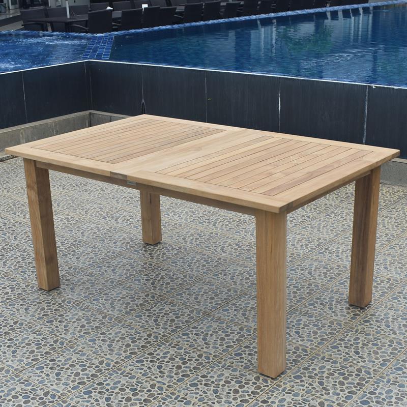 Table à double rallonge Verdon 240/200/160x100x76 cm - Teck certifié GRADE A + ferrures inox