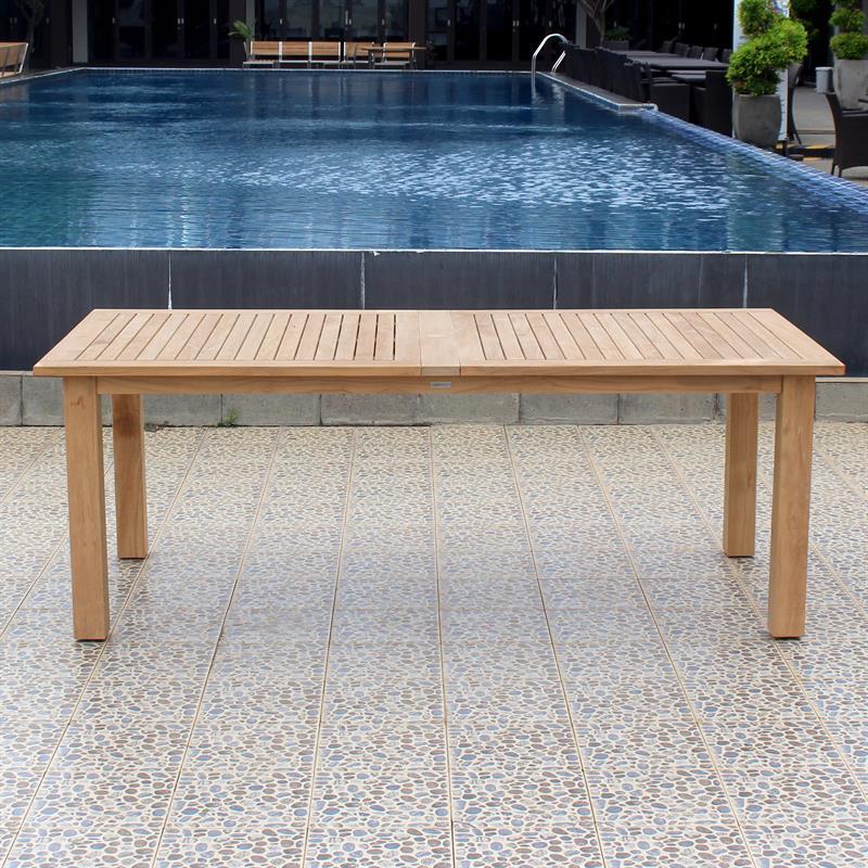 Verdon double extension table 320/265/210x100x76 cm - Certified Teak GRADE A + stainless steel fittings