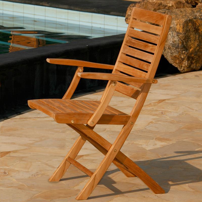 Trent Folding Chair with Armrests - Certified Teak GRADE A + Brass Fittings