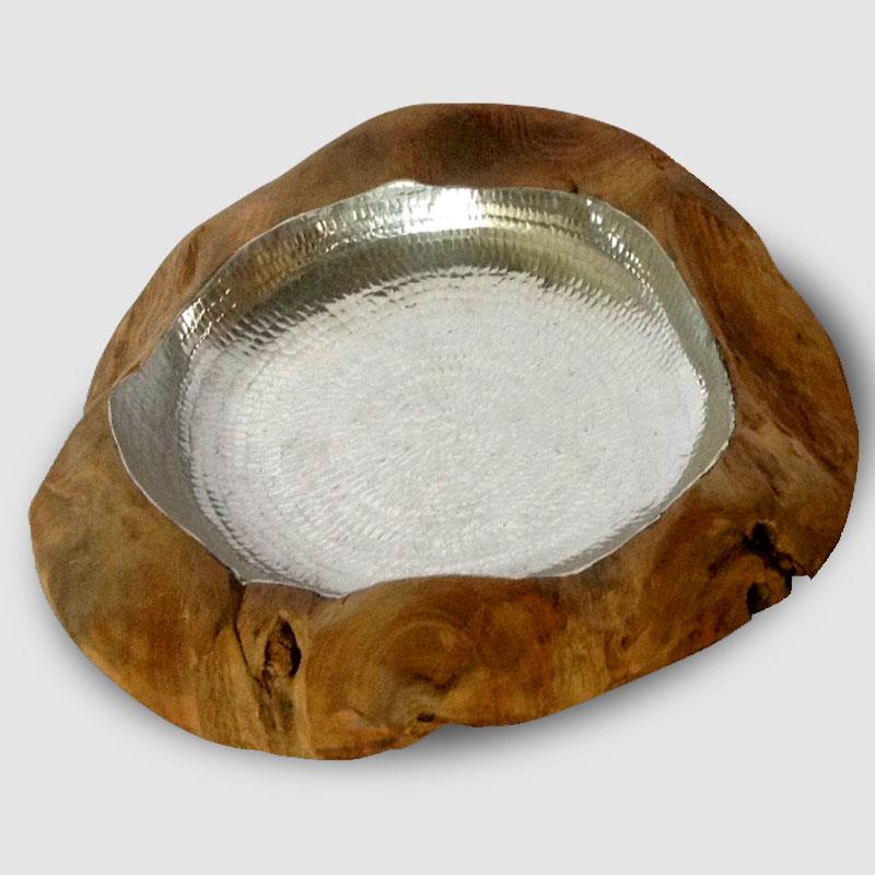 Teak bowl "Xin" large with aluminum