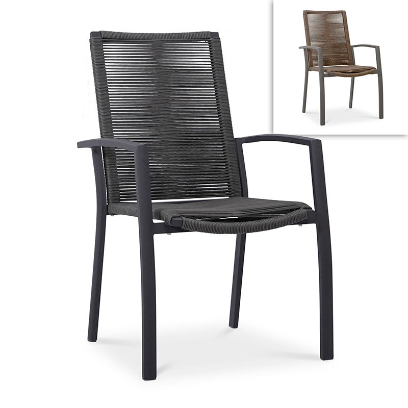 Yuma stacking chair with high backrest weatherproof rope + aluminum powder-coated