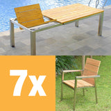 Zilart Frontausziehtisch Set Teak Natur 230 bestehend aus Zilart Frontausziehtisch 230/160 x 100 und Zilart Stapelstühlen