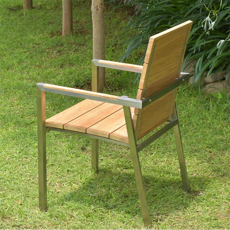 Zilart stacking chair Teak Grade A brushed - Teak GRADE A NATURAL brushed + stainless steel frame