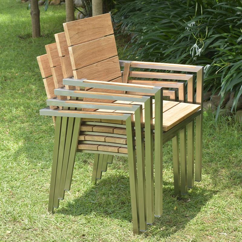 Zilart stacking chair Teak Grade A brushed - Teak GRADE A NATURAL brushed + stainless steel frame