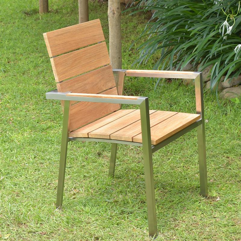 Zilart stacking chair Teak Grade A brushed - Teak GRADE A NATURAL brushed + stainless steel frame