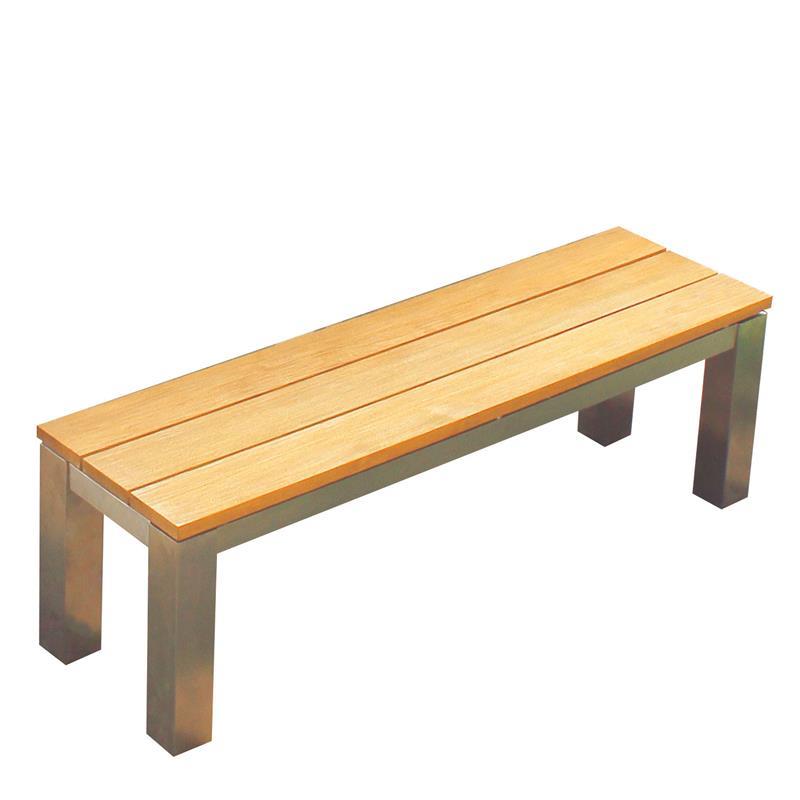 Banc de jardin Zilart sans dossier 140x45 cm - teck GRADE A NATUR brossé + structure inox