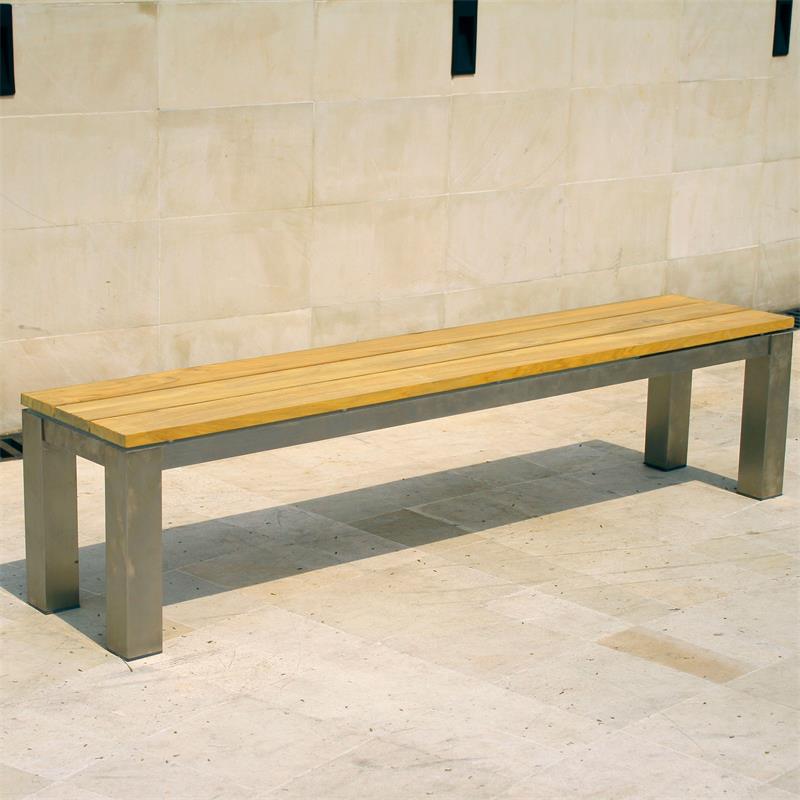 Zilart garden bench without backrest 190x45 cm - Teak GRADE A NATURAL brushed + stainless steel frame