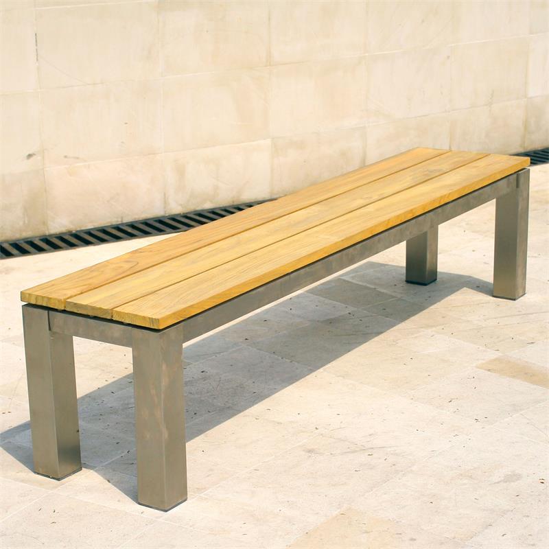 Banc de jardin Zilart sans dossier 190x45 cm - teck GRADE A NATUR brossé + structure inox