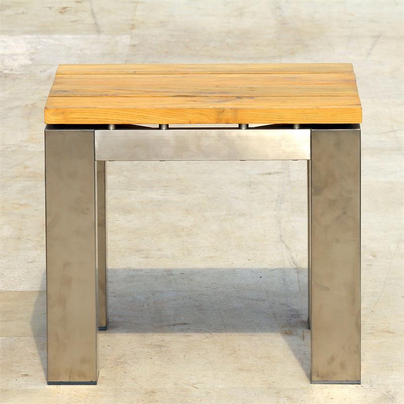 Zilart Beistelltisch/Hocker 50 x 50 x 45 cm -  Teak GRADE A NATUR gebürstet + Edelstahlgestell