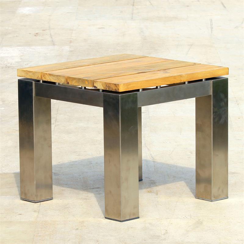 Zilart Beistelltisch/Hocker 50 x 50 x 45 cm -  Teak GRADE A NATUR gebürstet + Edelstahlgestell