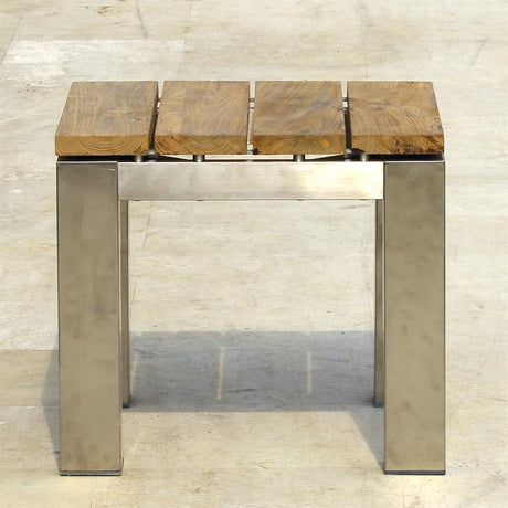 Table d'appoint/tabouret Zilart 50 x 50 x 45 cm - teck brossé vintage + structure inox