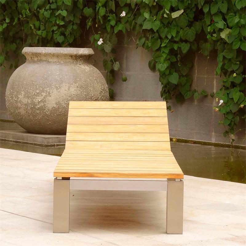 Zilart lounger 204 x 65 x 31 cm Teak Grade A - Teak GRADE A NATURAL brushed + stainless steel frame