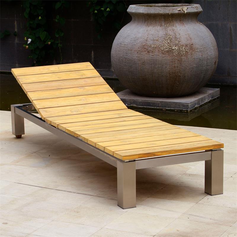 Zilart lounger 204 x 65 x 31 cm Teak Grade A - Teak GRADE A NATURAL brushed + stainless steel frame