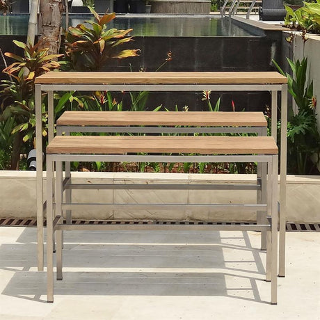 Zilart Bar Bench - Vintage Teak brushed + stainless steel frame