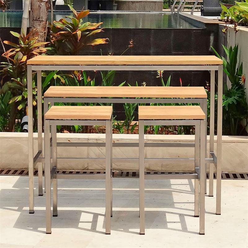 Zilart Bar Bench Teak GRADE A brushed - Teak GRADE A NATURAL brushed + stainless steel frame