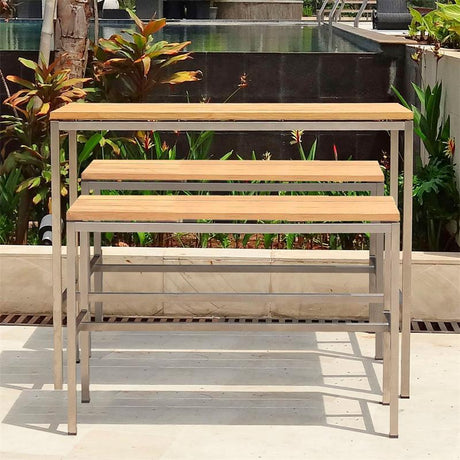 Zilart Bar Bench Teak GRADE A brushed - Teak GRADE A NATURAL brushed + stainless steel frame