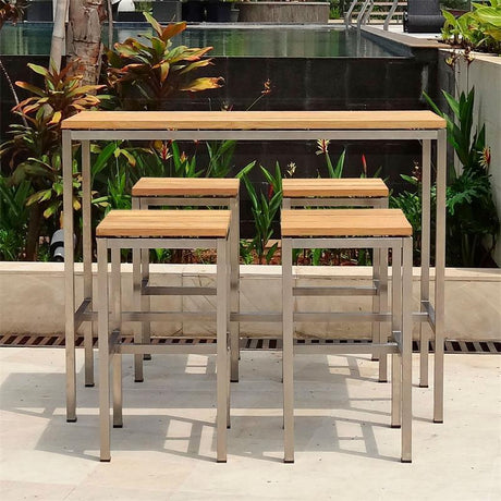 Zilart Bar Table Teak GRADE A brushed - Teak GRADE A NATURAL brushed + stainless steel frame