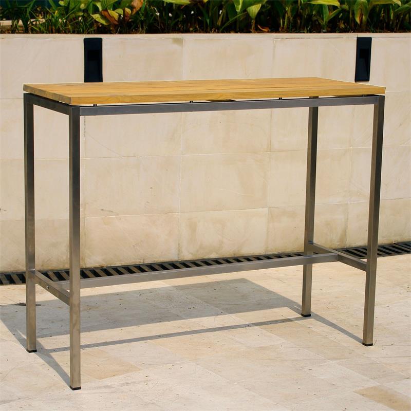 Table de bar Zilart teck brossé GRADE A - teck brossé GRADE A NATUREL + structure inox