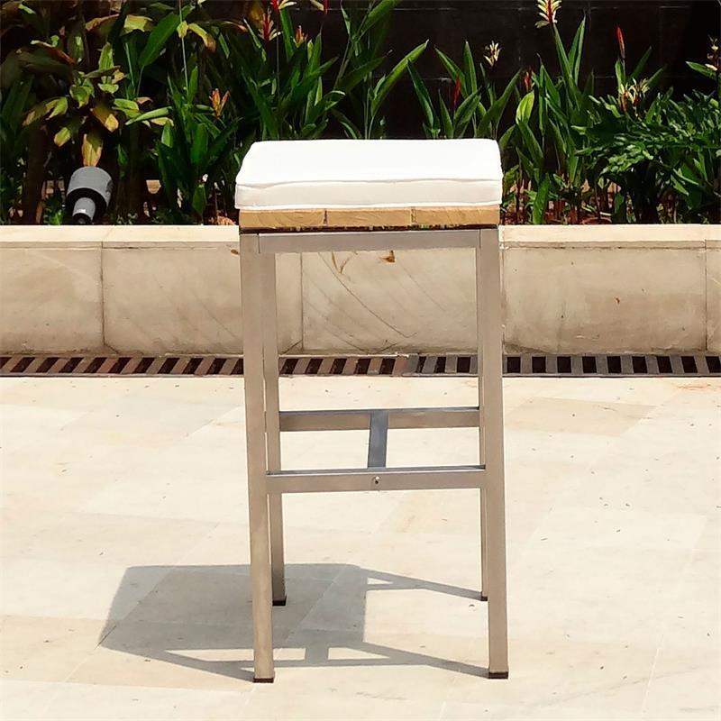 Zilart Bar Stool Teak GRADE A brushed - Teak GRADE A NATURAL brushed + stainless steel frame