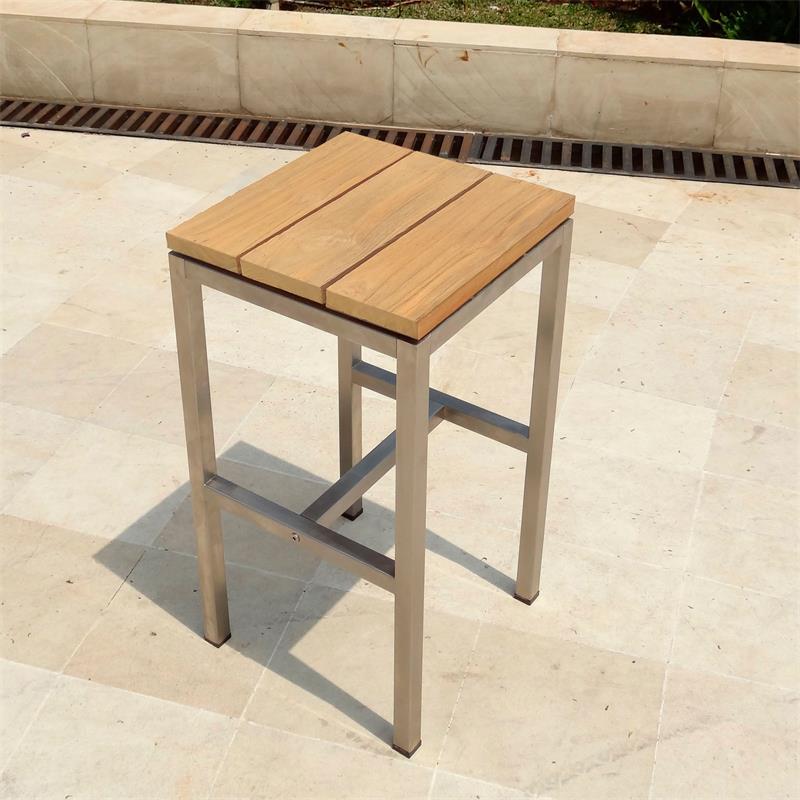 Zilart Bar Stool Teak GRADE A brushed - Teak GRADE A NATURAL brushed + stainless steel frame