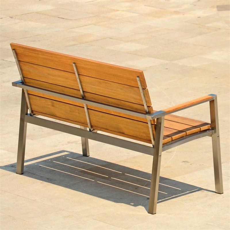 Banc de jardin Zilart avec dossier + accoudoir 140 - teck GRADE A NATUR brossé + structure inox