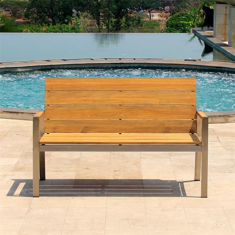 Banc de jardin Zilart avec dossier + accoudoir 140 - teck GRADE A NATUR brossé + structure inox