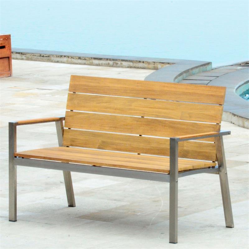 Banc de jardin Zilart avec dossier + accoudoir 140 - teck GRADE A NATUR brossé + structure inox