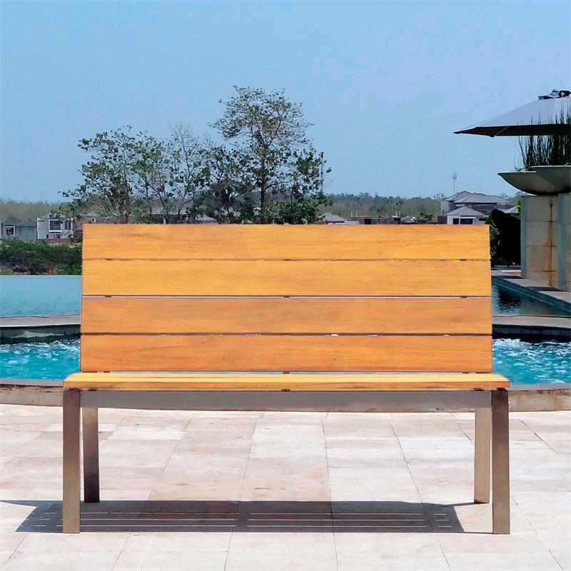 Banc de jardin Zilart avec dossier ou accoudoir 132 - teck GRADE A NATUR brossé + structure inox