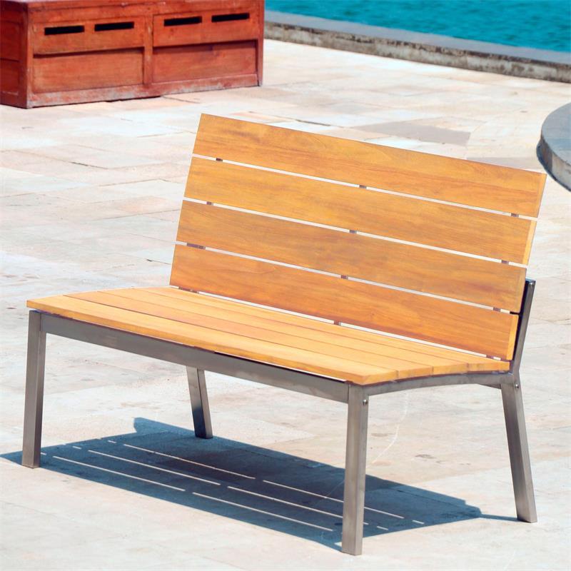 Zilart garden bench with backrest or armrest 132 - Teak GRADE A NATURAL brushed + stainless steel frame