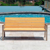 Banc de jardin Zilart avec dossier + accoudoir 190 - teck GRADE A NATUR brossé + structure inox